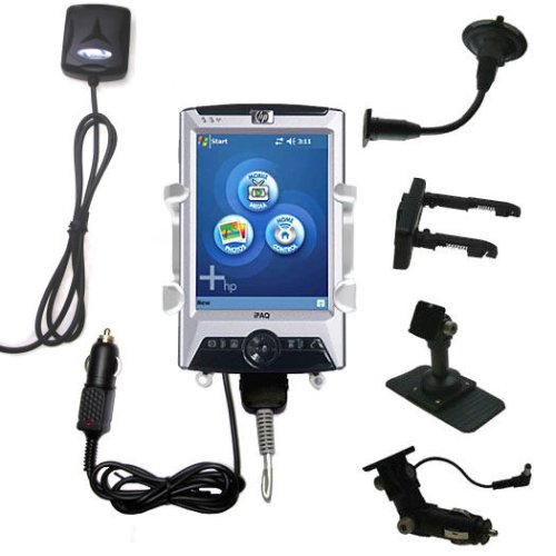 Car / Auto Multi Adapter Mount Holder GPS Navigation Kit for the HP iPAQ rx3415 with built in charger - Gomadic Brand
