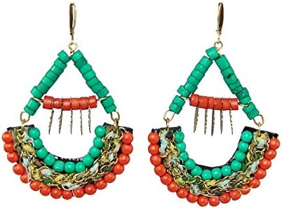 Turquoise, Coral and Recycled Kantha Fabric Beads Certified Fair Trade Earrings