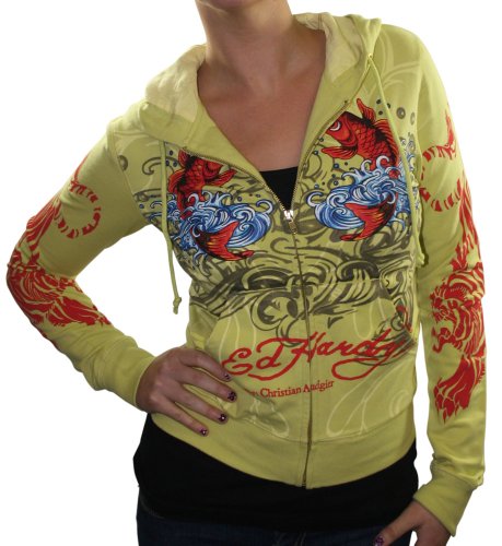 ED HARDY Christian Audigier Koi Fish Tattoo Womens Hoodie Sweatshirt