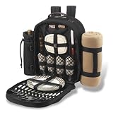 London Backpack for 4 w/blanket (Black BP/Plaid Npk & Plate, Tan Blkt)