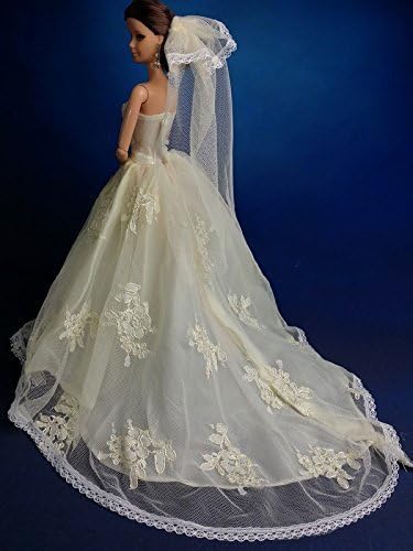 Pink lace wedding dress Barbie and Jenny such as 1/6 veil with glove Doll