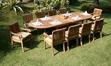 Grade-A Teak Wood luxurious 11 pc Dining Set : Large 117 Double Extension Oval Table, 10 Arm / Captain Chairs [Model:gvj]**Click to see all sizes..