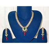 Gift for Her Ruby Emerald Green Zircon Victorian Style Necklace Earring Jewelry Set