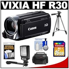 Canon Vixia HF R30 Flash Memory 1080p HD Digital Video Camcorder with 16GB Card + LED Video Light + Tripod + Case + Accessory Kit 