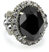 Sorrelli "Midnight Moon" Black & Clear Crystal Oval Cocktail Adjustable Ring