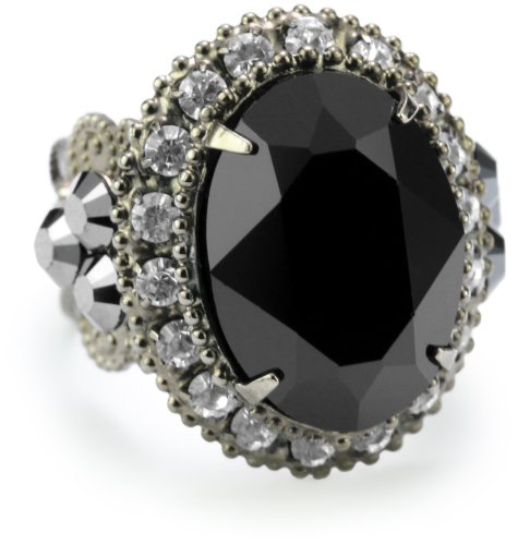 Sorrelli Midnight Moon Black & Clear Crystal Oval Cocktail Adjustable Ring