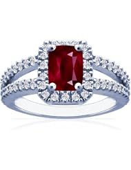 14K White Gold Cushion Cut Ruby Ring With Sidestones