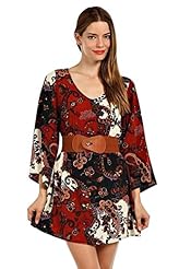 Bell Sleeves Belted General Print Polyester  Dress