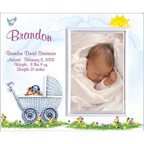 New Baby Boy Personalized Birth Announcement Keepsake Picture Frame Gift - Carriage