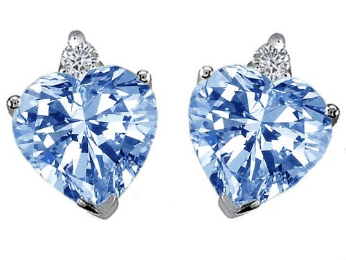 Original Star K(tm) Heart Shape 7mm Simulated Aquamarine Earrings in .925 Sterling Silver