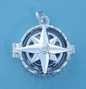Sterling Silver Compass Rose Locket with Working Compass