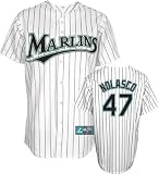 Chris Volstad Youth Jersey: 2009 Majestic Home Pinstripe Replica #41 Florida Marlins Jersey - Small (8)