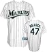 Chris Volstad Youth Jersey: 2009 Majestic Home Pinstripe Replica #41 Florida Marlins Jersey - Small (8)