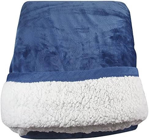 Greeworld Collection Microfiber Velvet Silky Soft Sherpa Borrego Reversible Throw Solid Blanket Twin Size, Navy Blue