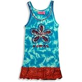 Haven Girl - Girls Ribbed Tie Dye Appliqued Flower Power Tank, Turquoise, Orange (Size 4)