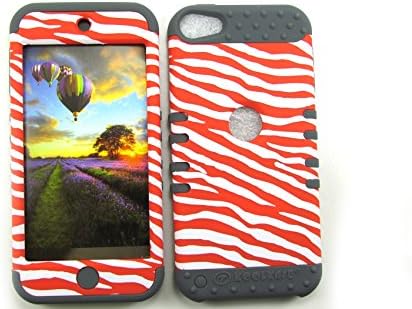 SHOCK RESISTANT HYBRID CASE, STYLUS PEN. KOOL KASE ROCKER FOR Apple IPod ITouch 5 HARD COVER AND GRAY RUBBER SKIN ZEBRA CG-TE535 iPod iTouch 5