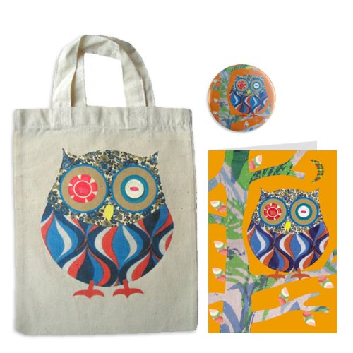Owl mini cotton gift bag plus pocket mirror and greeting card