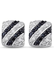 10K White Gold Round Brilliant Cut Black and White Diamond - Square Princess Shape Channel Set Studs Earrings - (1/4 cttw.)