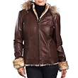 Jessie G. Women's Faux Shearling Trim Crop Lambskin Leather Hooded Jacket