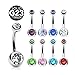 Grade 23 Solid Titanium Double Gem Ball Navel Belly Button Ring (Sold Individually) - 14 GA 3/8