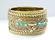 Golden Bangle Bracelet with Tuquoise Crystals and Tiny Bells
