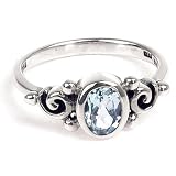 Sterling Silver Ring W/ Genuine Oval Blue Topaz Size 8