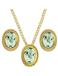 3.00 Ct Oval Green Amethyst 925 Yellow Gold Plated Silver Pendant Earrings Set