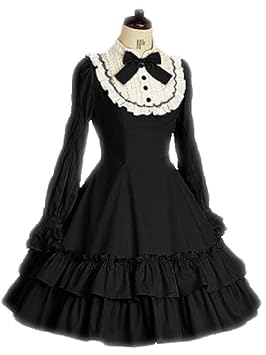 【クリックで詳細表示】Amazon.co.jp ｜ オシャレ かわいい ゴス ロリ 風 ワンピース ドレス フリル の ついた 綺麗 な デザイン で コス プレ や 普段着 に 最適 (ブラック(L)) ｜ スポーツ＆アウトドア 通販