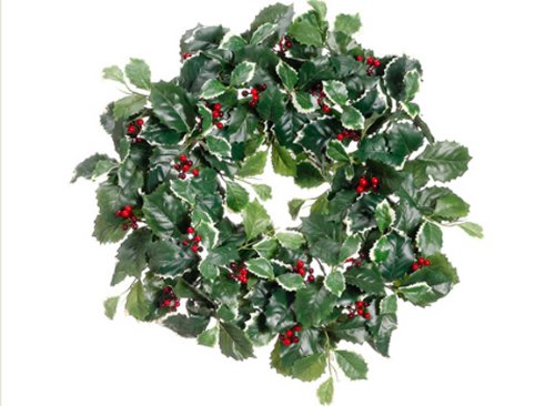 20 Traditional Variegated Holly Berry Artificial Christmas Wreath - Unlit