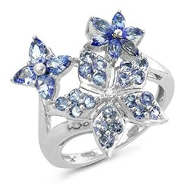 1.50 Carat Tanzanite and Sterling Silver Flower Ring - Size 7 by Netaya
