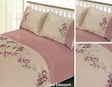 Double Bed Luxury Embroidered Floral Duvet Cover Set Rose Blossom Pink & Cream