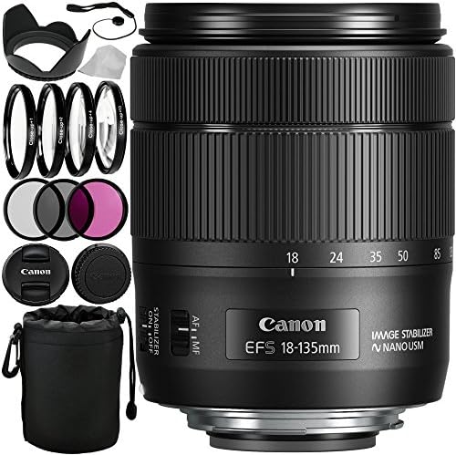 Canon EF-S 18-135mm f/3.5-5.6 IS USM Lens (White Box) 13PC Accessory Kit. Includes Manufacturer Accessories + 3PC Filter Kit (UV-CPL-FLD) + 4PC Macro Filter Set (+1,+2,+4,+10) + Lens Hood + MORE