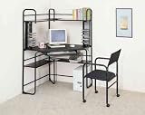 2pc Black Finish Metal Corner Fit Computer Desk/Workstation Table +Chair
