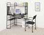 2pc Black Finish Metal Corner Fit Computer Desk/Workstation Table +Chair