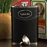 Personalized 8 Oz Leather & Silver Engraved Liquor, Liquid Libations Flask - Pocket Sized With Funnel