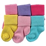 Luvable Friends 6 Pack Basic Cuff Socks, Multi-Color, 6-18 Months