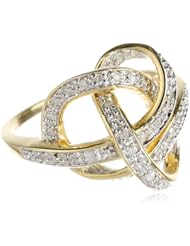 Yellow Gold Plated Sterling Silver Ribbon Diamond Ring (1/10 cttw, I-J Color, I2-I3 Clarity)