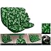A Set of 8 Piece Hawaiian Floral Print Seat Cover Set - 2 Hibiscus Green Low Back Front Bucket Seat Cover, 2 Hibiscus Green Separate Headrest Cover, 1 Hibiscus Green Bench, 1 Hibiscus Green Steering Wheel Cover, and 2 Hibiscus Green Shoulder Pad