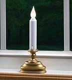 White LED Battery Operated Flameless Window Candle Antique Gold Finish with Auto Sensor