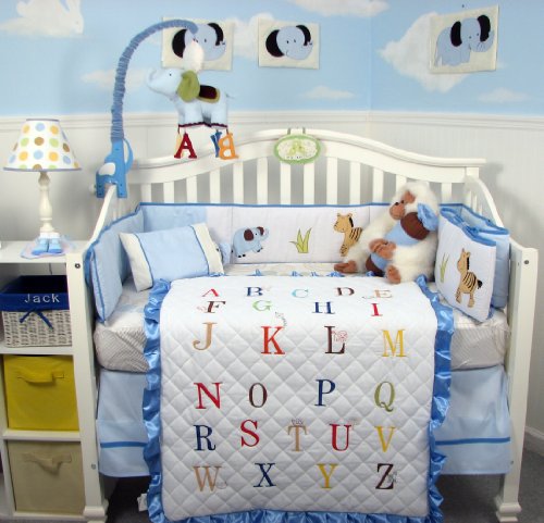 SoHo A-Z Alphabet Baby Boy Crib Nursery Bedding Set with Blue Color Baby Carrier 8 pcs set
