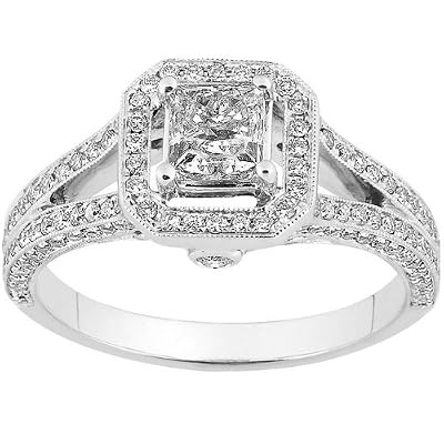 1-1/3ctw Princess Cut Diamond Engagement Ring in 14K White Gold (HI/I1) - Size 5