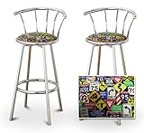 2 Street Road Sign Themed Specialty / Custom Chrome Barstools with Backrest ....