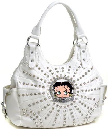 Betty Boop Shoulder Bag / Messenger Bag / Checkbook Wallet with Rhinestones and Stud Accent