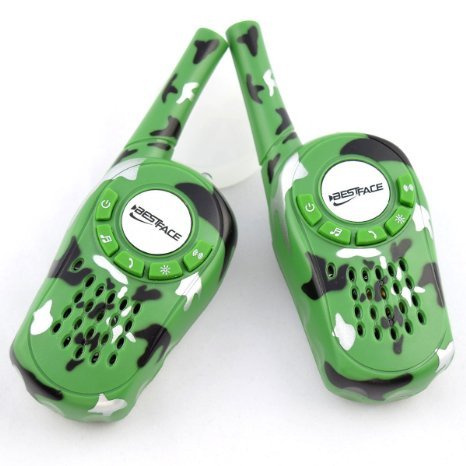 BestFace® Mini Handheld Portable Auto Channel Scan Two-Way Radio 409-410MHZ 0.5W Kids Walkie Talkie Electronic Toys with Flashlight Intended for Ages 3 and Up(Green,1 Pair)