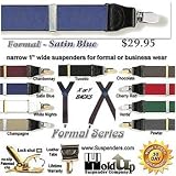 Satin Blue suspenders in X-back style with silver clips