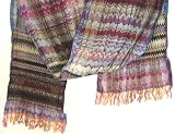 Crushed Wool Knit Scarf with Fringe Stripe Blue, Aqua, Turquoise