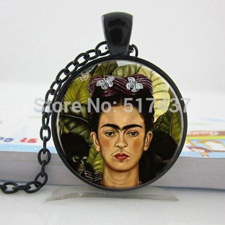 Pretty Lee Glass Necklace Pendant Frida Kahlo Pendant Necklace Feminists Artist Jewelry Glass Cabochon Necklace