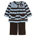 Newborn Girls' Just One Year Long-sleeve Flower Pant Set - Blue/Brown