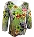 Katina Marie - Mona Lisa Casual Safari 3/4 Sleeve, Rhinestone Studded, Pre-Washed, Printed V-Neck Cotton Top - Light Sage