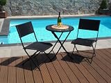 3er Balkonmöbel Balkonset ROM aus hochwertigem Polyrattan, 1 Rundtisch inkl. Plexiglasplatte und 2 Stühlen, Farbe: Anthrazit